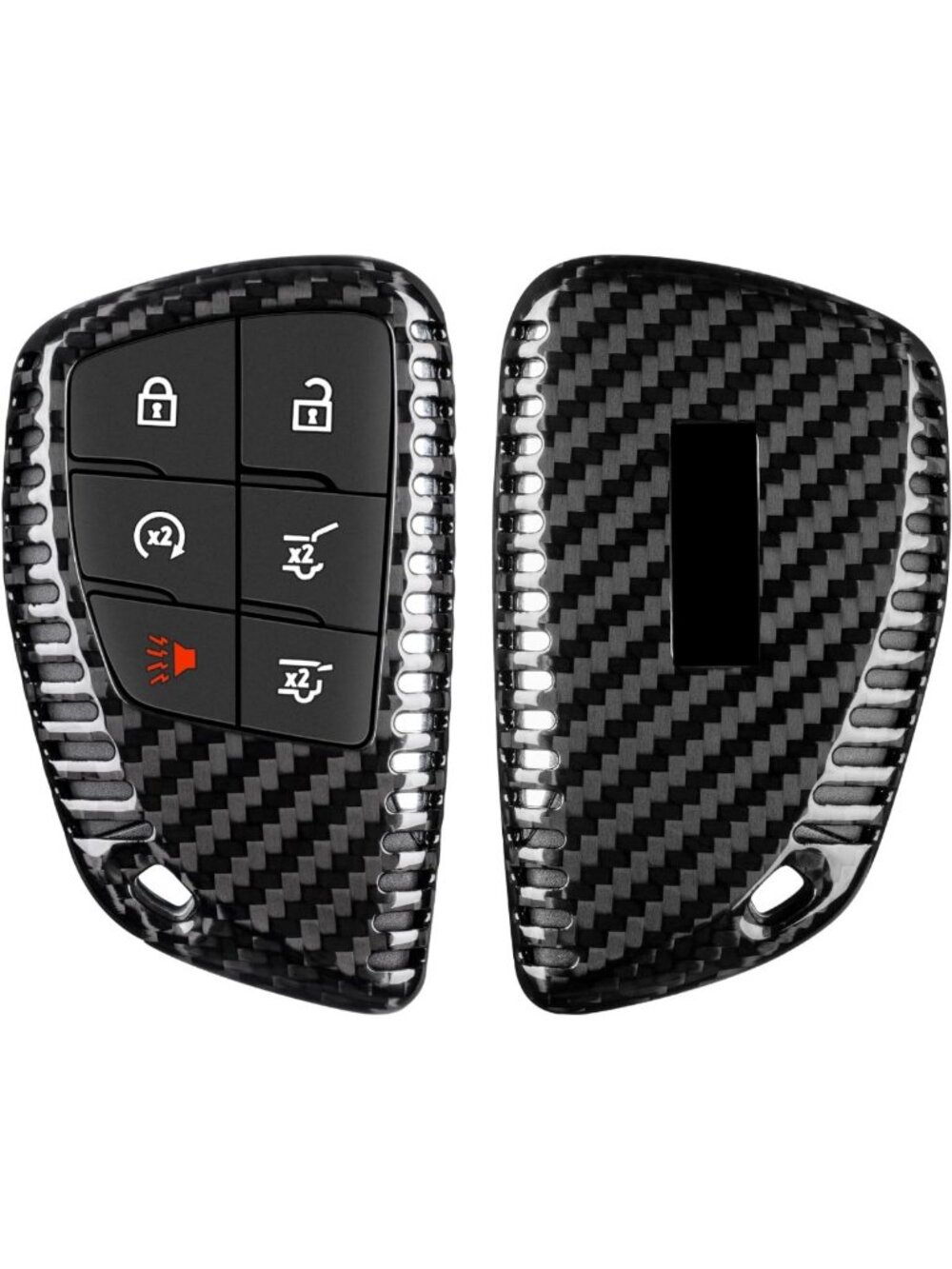 Carbon Fiber Key Fob Cover with Key Chain for GMC Sierra, Silverado, Tahoe